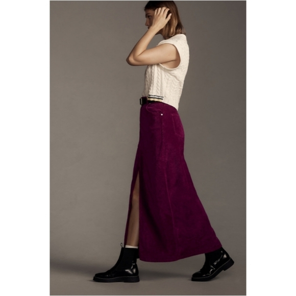 Pilcro Anthropologie The Madi Front-Slit Corduroy Skirt Violet Nwot - Picture 3 of 9
